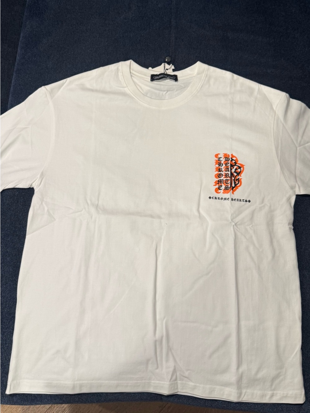 Chrome Hearts White Short Sleeve Tee with Orange Chest Graphic - Picture 1 of 2